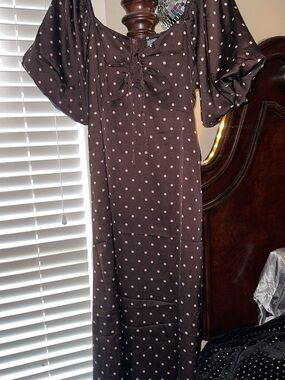 Boohoo Chocolate Brown Maxi Dress with Pink Polka Dots